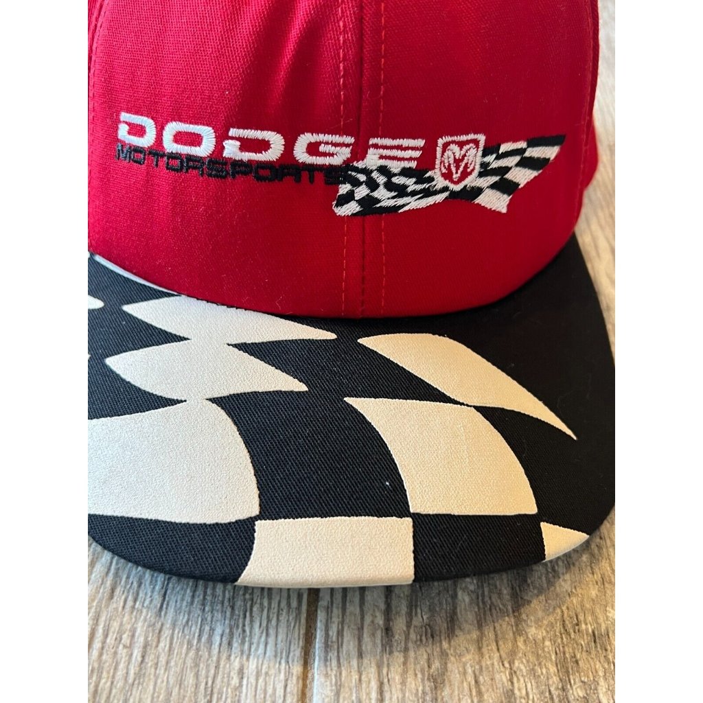 Dodge Motorsports Vintage Hat Black Red Checkerboard Cap Snapback Adjustable